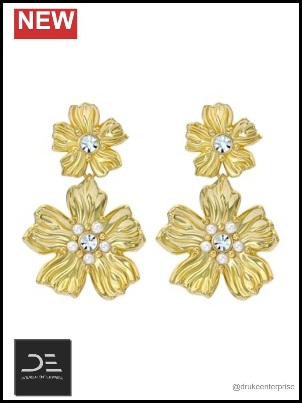 Ted Baker Gold-Tone Plated Brass Flower Drop Earrings - Hypoallergenic Crystals